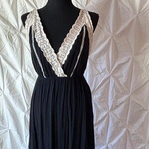 re:named black, backless maxi dress with cream embroidery (S)